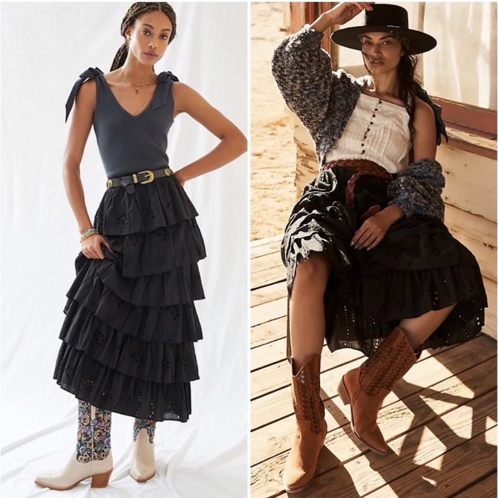 Forever that Girl tiered eyelet ruffle maxi skirt - size medium - black - Picture 5 of 8
